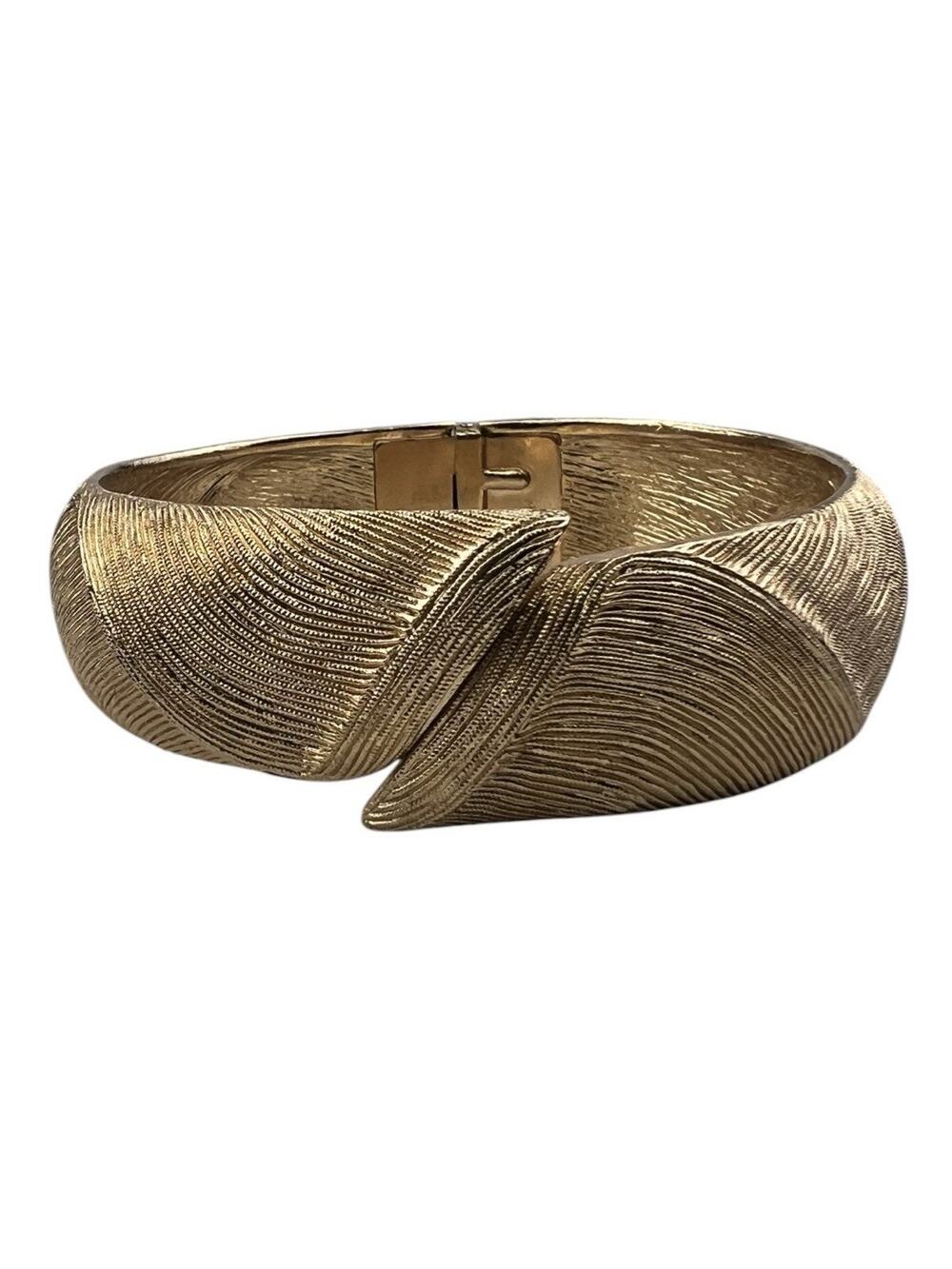 Monet Vintage Brushed Gold Tone Textured Hinged Cuff Bracelet